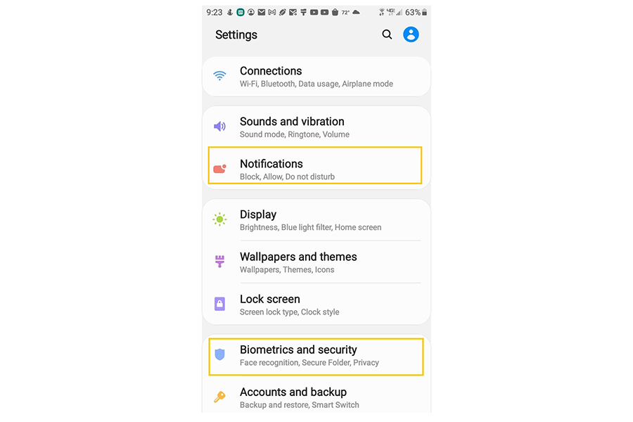 Screenshot of Android settings.