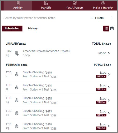 screenshot of modern online bill pay screen