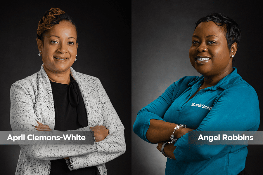 april clemons-white and angel robbins of banksouth get promoted