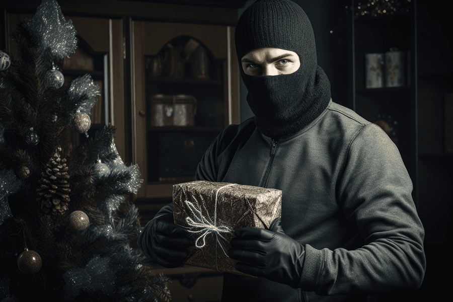 man stealing christmas presents