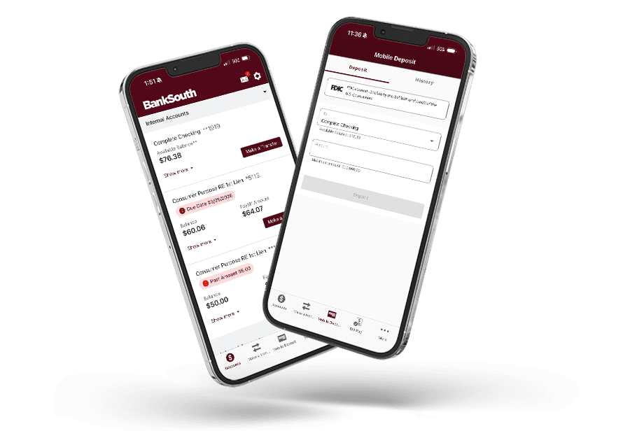 phone with mobile banking banksouth screenshots