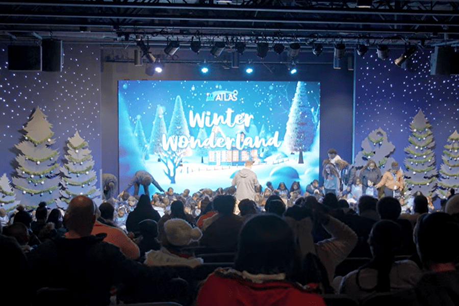 children and families at atlas ministry in the BankSouth nest theater