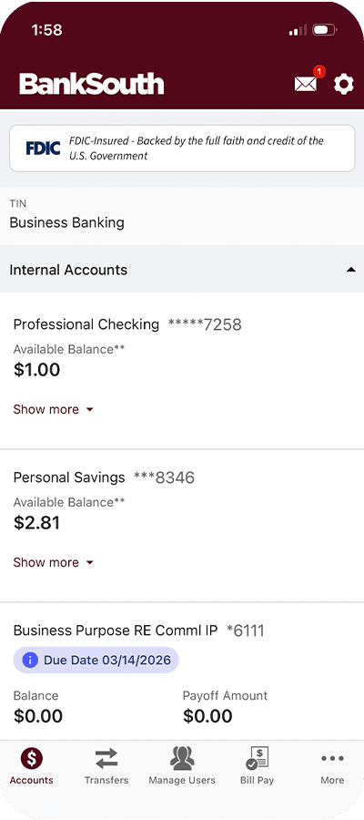 banksouth online business banking app
